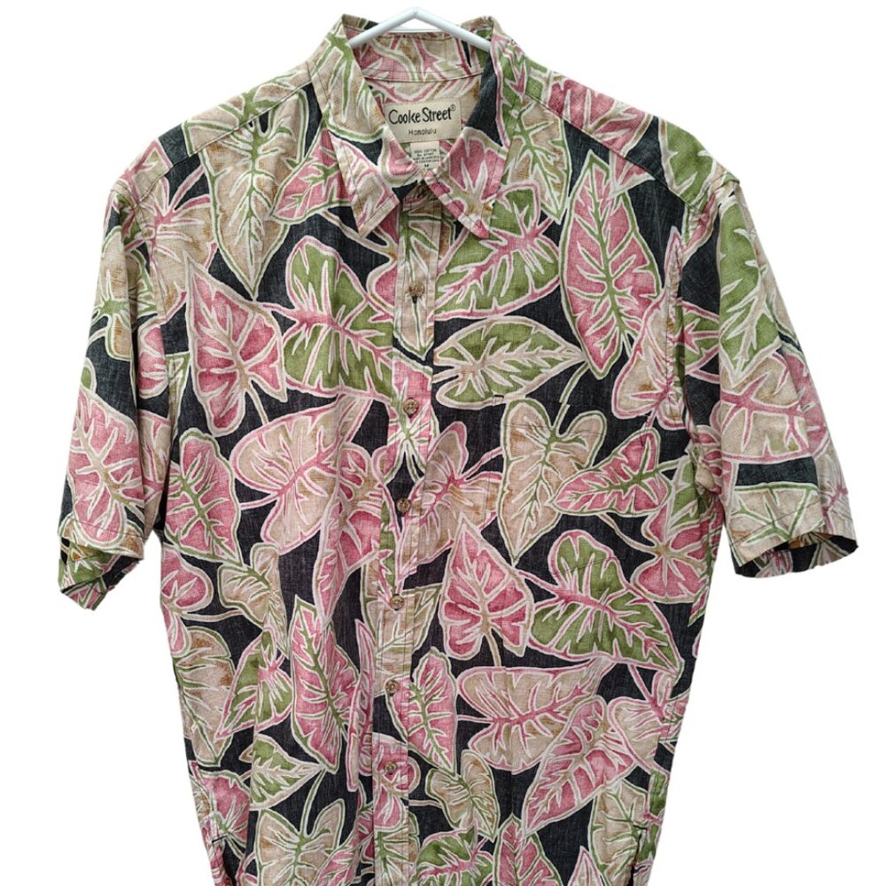 Aloha Hawaiian Black Tropical Short Sleeve Cotton Button Front Shirt Men's M